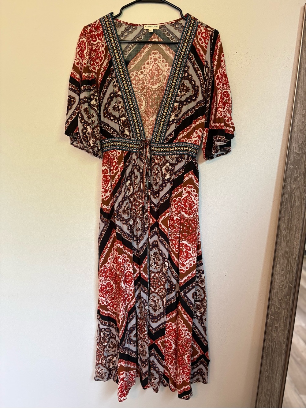 Earthbound Trading Co. Boho Patchwork Maxi Cardigan Duster EUC Size S/M